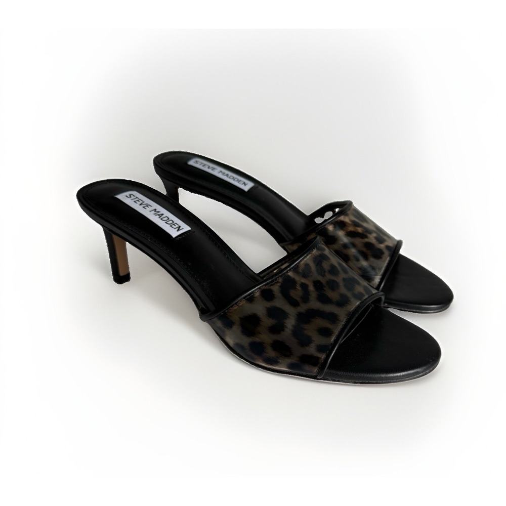 Steve Madden Palomah Leopard Clear Strap Mule Heels Women's 8 New NWOB